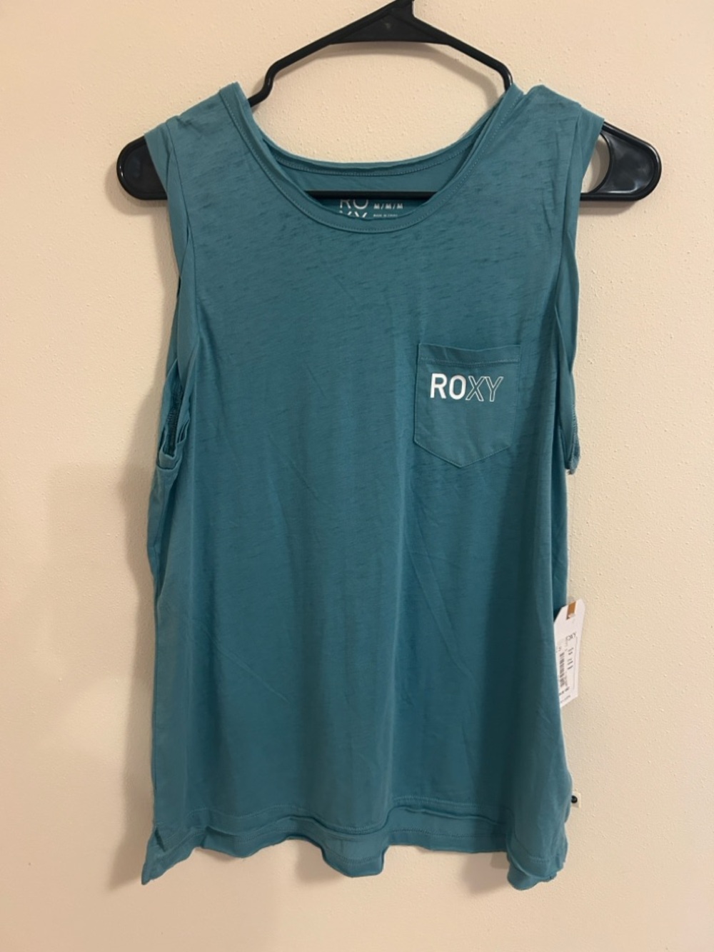 Roxy Teal Sleeveless Pocket Muscle Tee